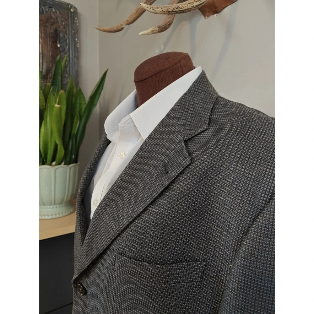 Joseph Abboud Mens Sports Coat 44L Blue Beige Geometric 3 Button Made in USA